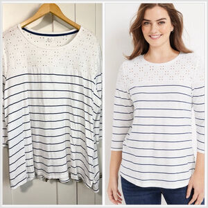 Maurices Women's White and Blue Striped eyelet 3/4 sleeve Top size 2x